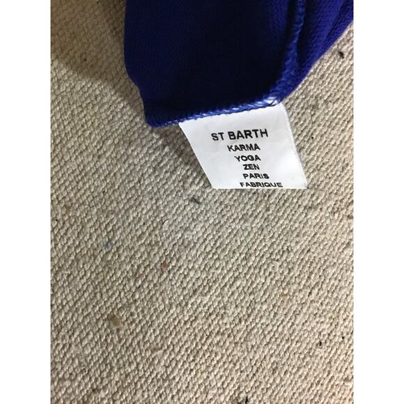 Women Shirt St Barth Karma Logo  Open V-Neck Long/Sl Sz. Med Blue EUC No Sz tag - Picture 7 of 8
